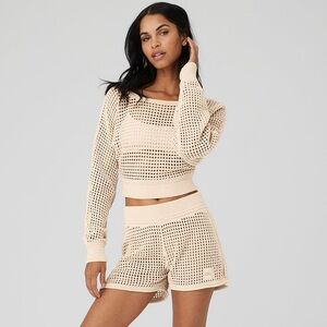 ALO Cream Knit Sweater and Shorts Set